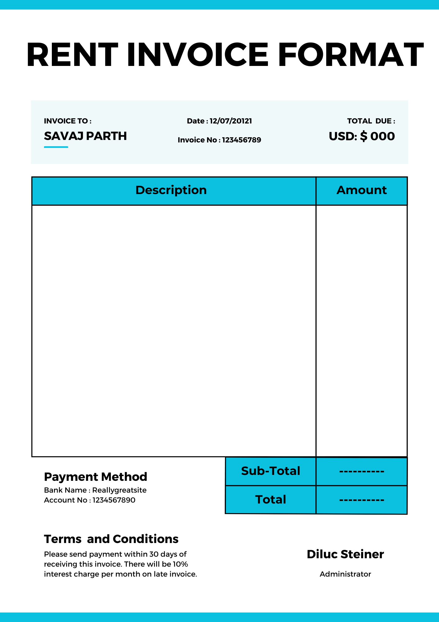 CAR RENT INVOICE FORMAT