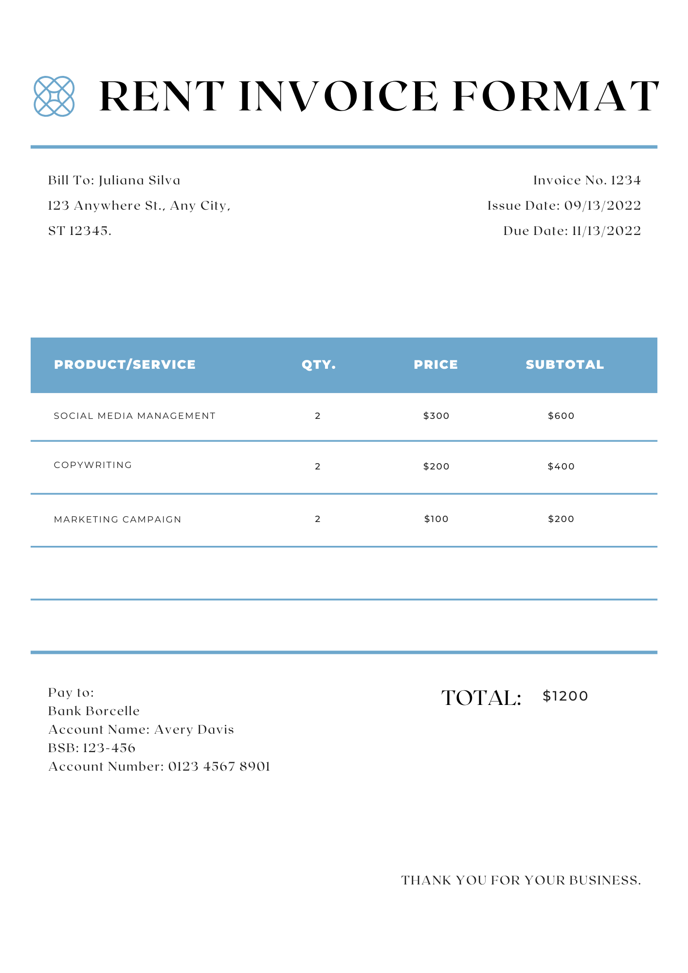 CLOTH RENT INVOICE FORMAT