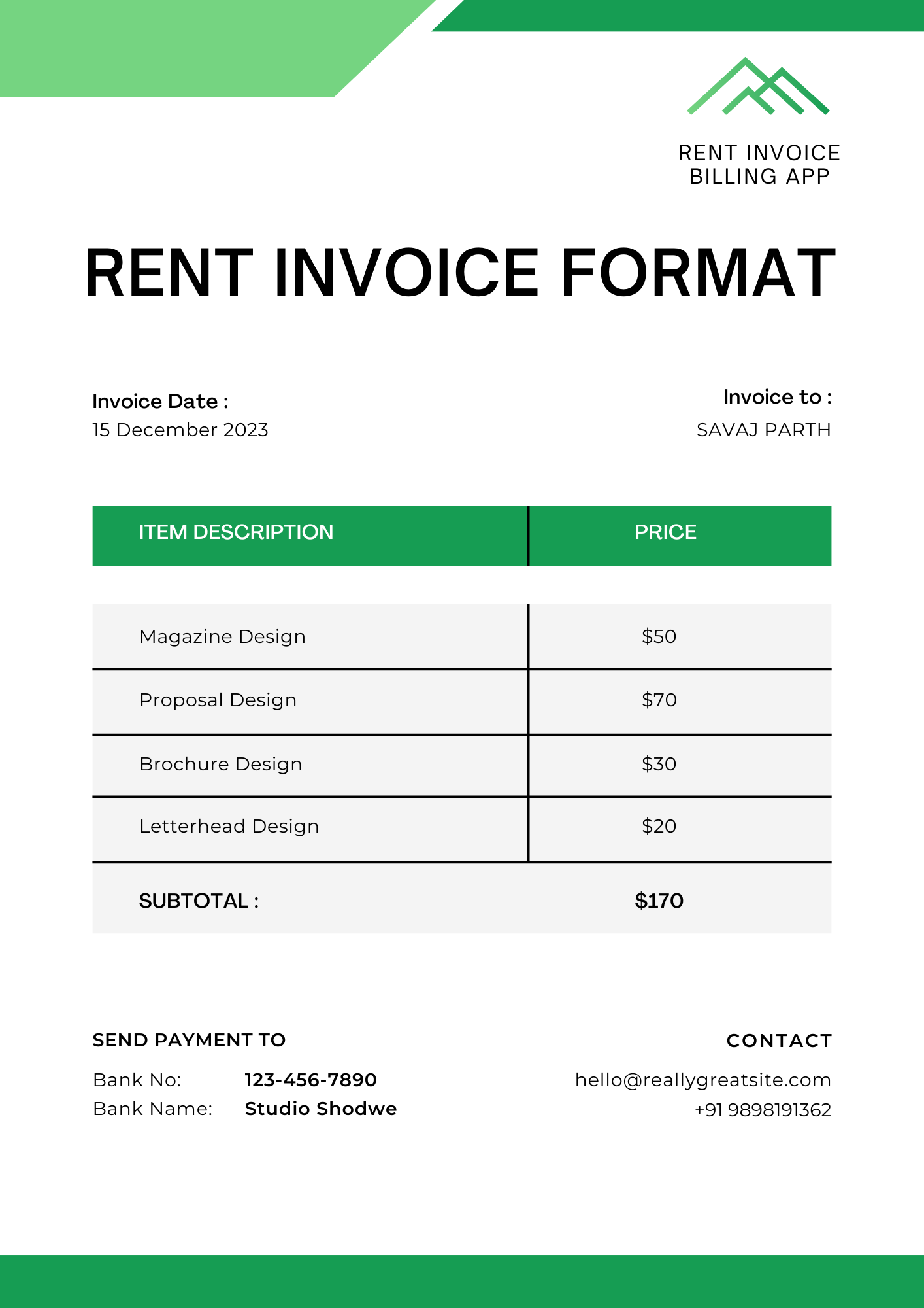 FREE RENT INVOICE FORMAT